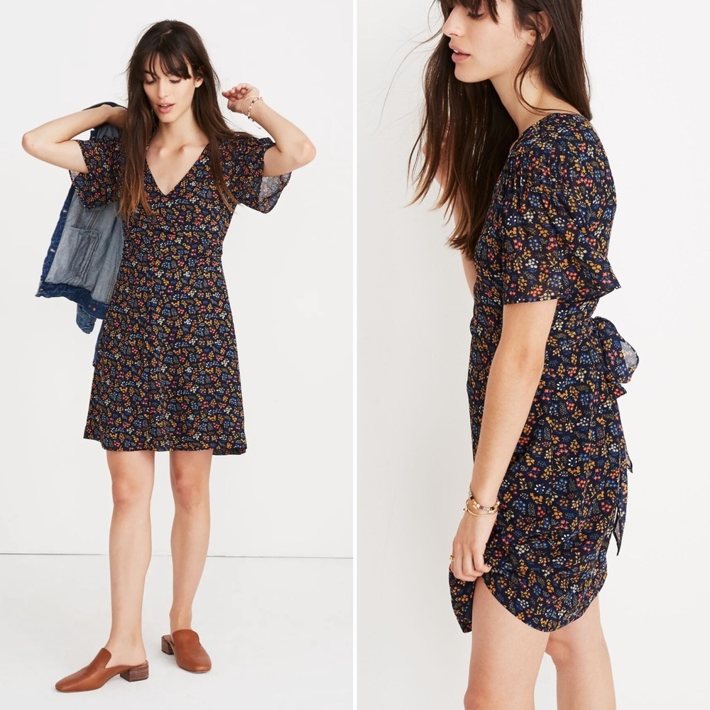Madewell Floral Print Blue Cross-Front Mini Dress in Garden Women’s Sizr Medium